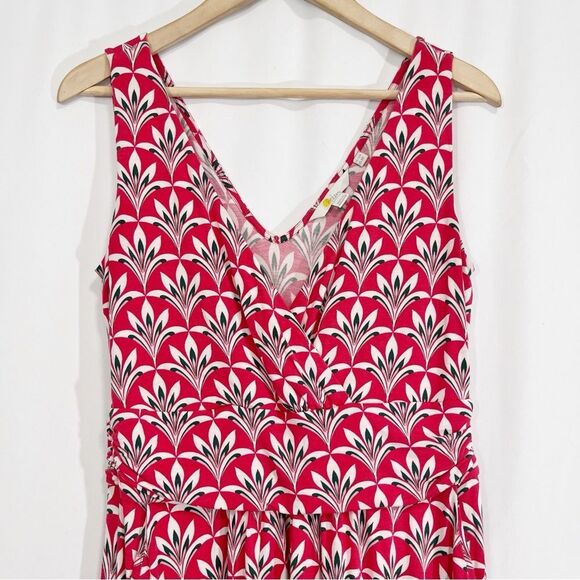 Boden Womens Effie Palm Print Stretch Jersey Dress Sleeveless US 8 Red White - Picture 3 of 10